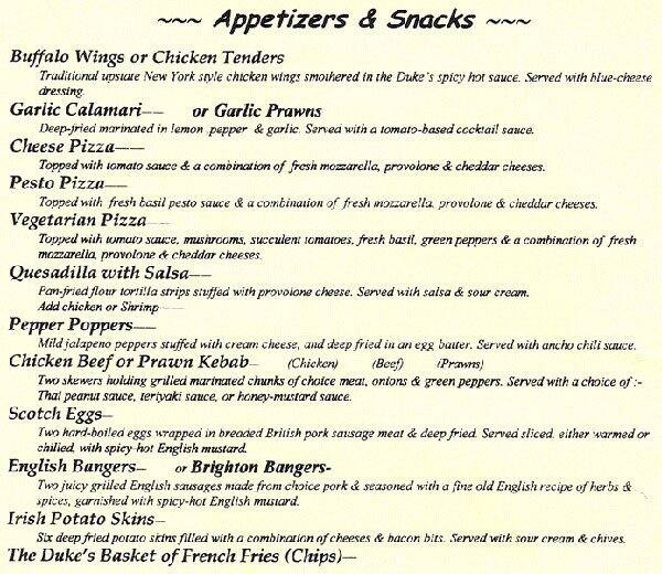 Duke of Edinburgh Menu, Menu for Duke of Edinburgh, Cupertino