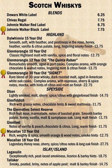 BD Rileys Irish Pub Downtown menu