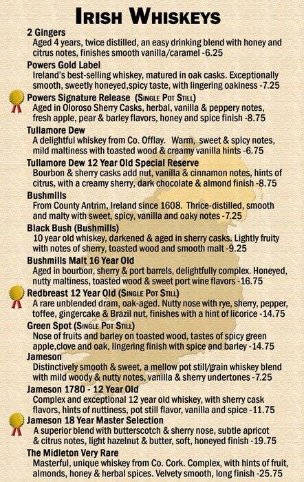 BD Rileys Irish Pub Downtown menu