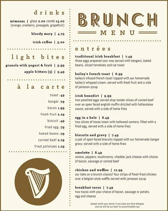 BD Rileys Irish Pub Downtown menu