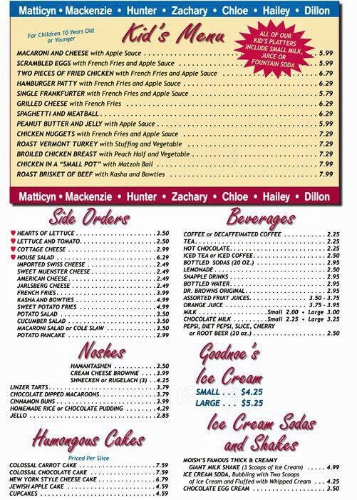Moish And Itzy S Deli And Restaurant Menu