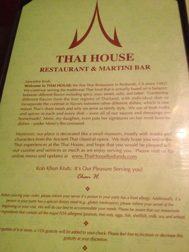 thai house redlands menu