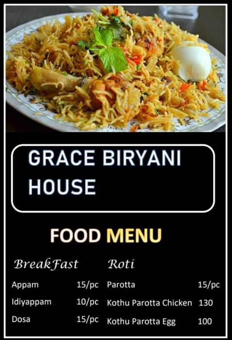 Grace Biryani House menu