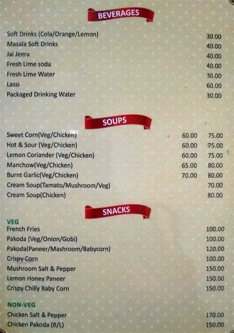 Aangan Restaurant menu