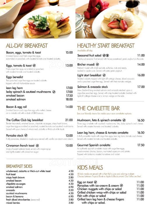 Menu at The Coffee Club, Hamilton, 501 Victoria St