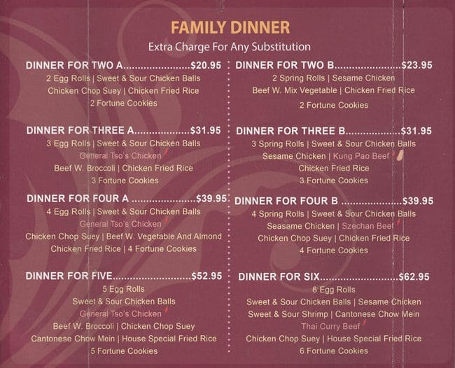 Asian One Restaurant menu