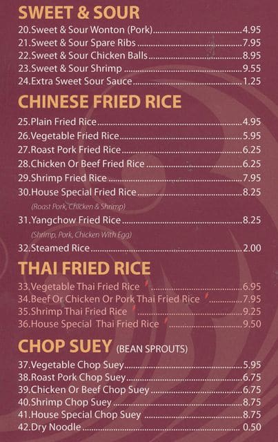 Asian One Restaurant menu