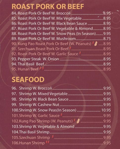 Asian One Restaurant menu