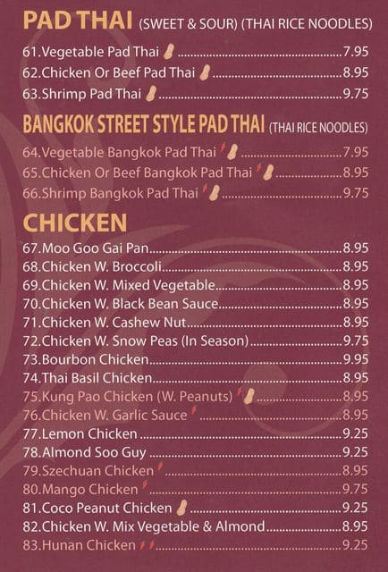 Asian One Restaurant menu