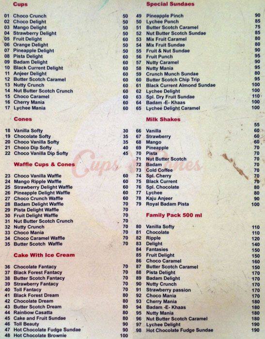 Cups & Cones Menu, Menu untuk Cups & Cones, Medchal Road, Hyderabad