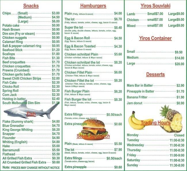 Fairway Fish & Chips Menu, Menu for Fairway Fish & Chips, Hampton Park