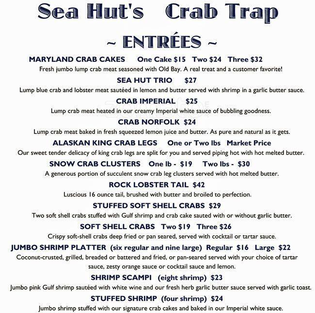 Menu at Sea Hut, Palmetto