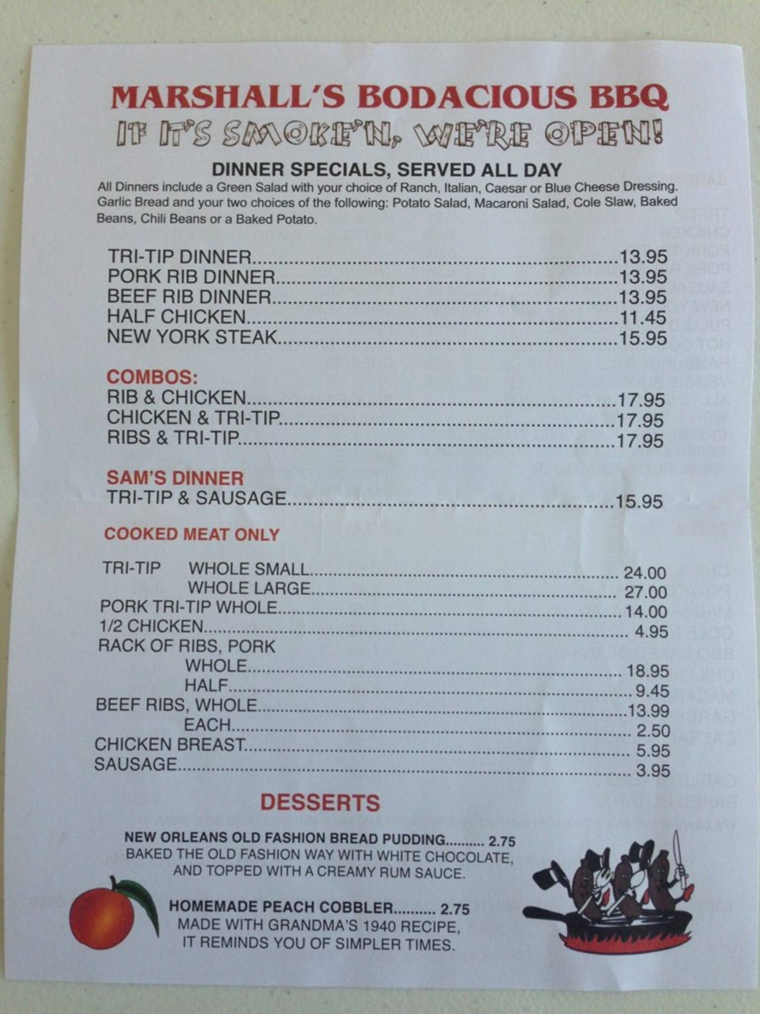 Bodacious Bbq Marshall Menu