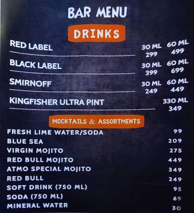 Menu of Atmosphere Maharana Pratap Nagar Bhopal