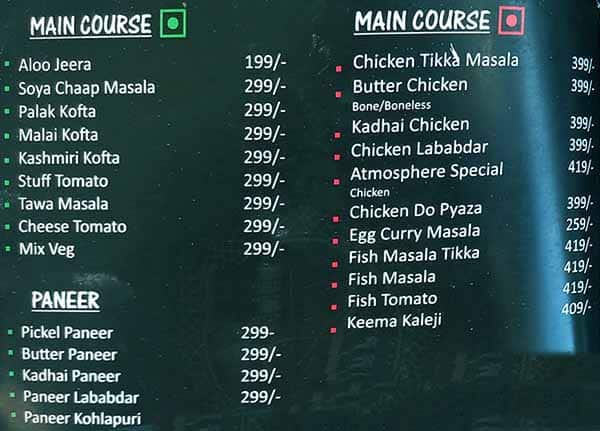 Menu at Atmosphere Bhopal 239