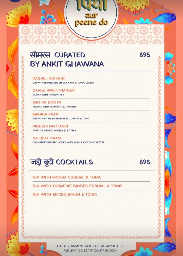 Menu of Chhupa Rustam Vagator Goa Menu of Chhupa Rustam Vagator Goa