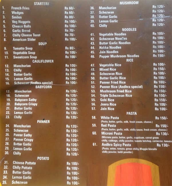 Menu of Cafe Mist, Gokulam, Mysore