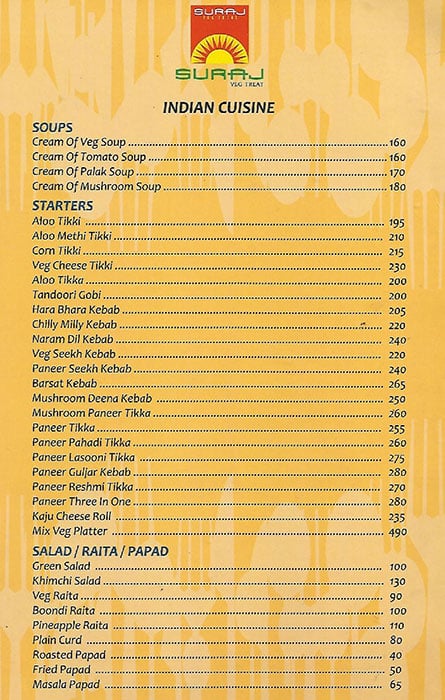 Suraj Veg Treat menu