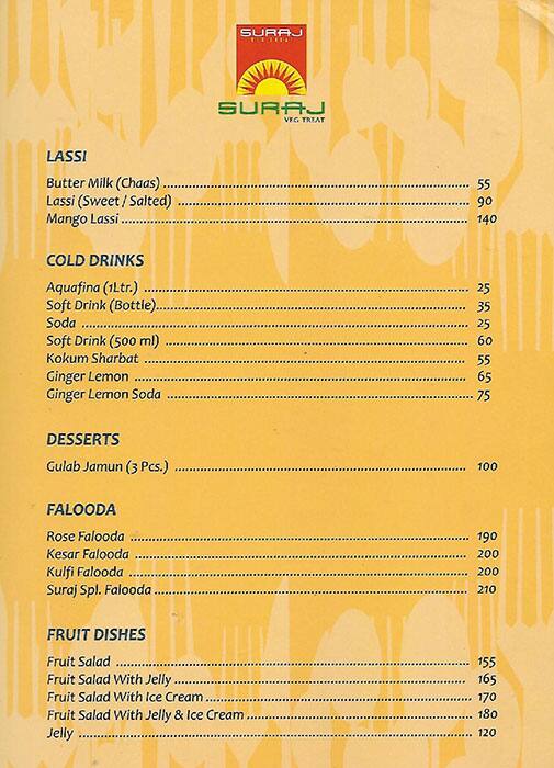 Suraj Veg Treat menu