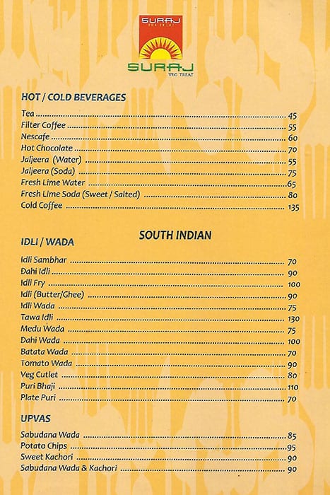 Suraj Veg Treat menu