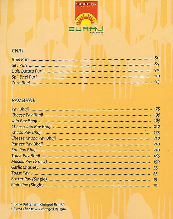 Suraj Veg Treat menu