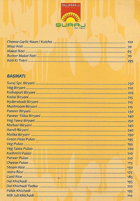 Suraj Veg Treat menu