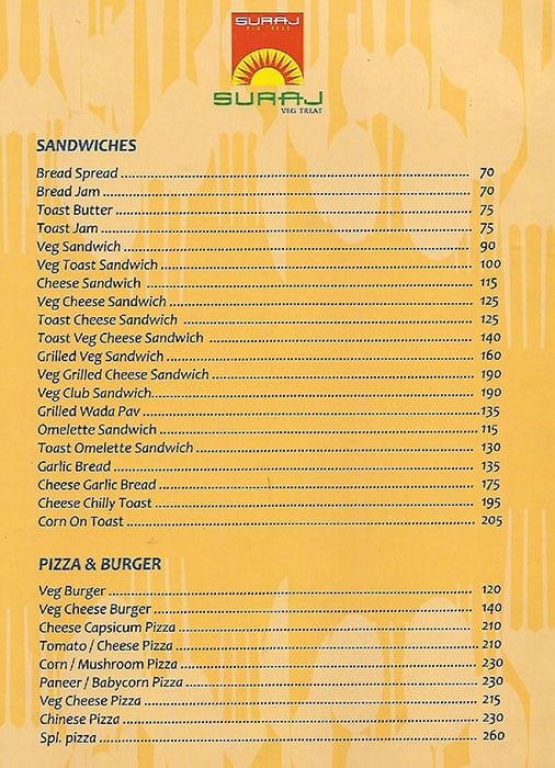 Suraj Veg Treat menu