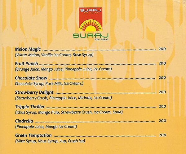 Suraj Veg Treat menu
