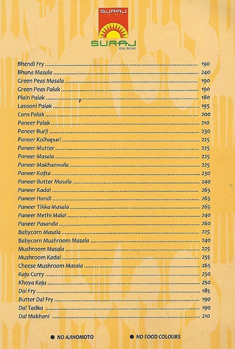 Suraj Veg Treat menu