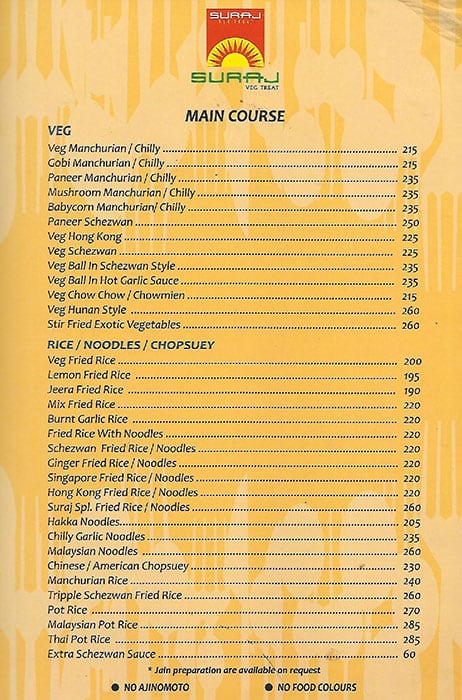 Suraj Veg Treat menu
