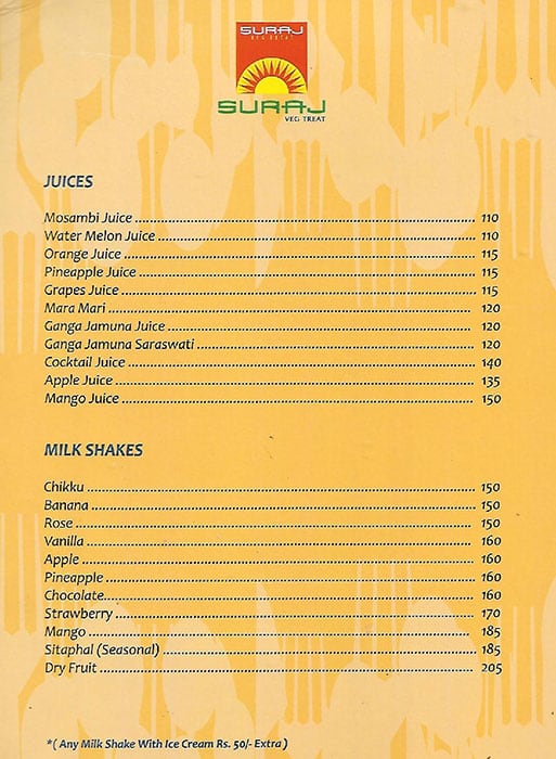 Suraj Veg Treat menu