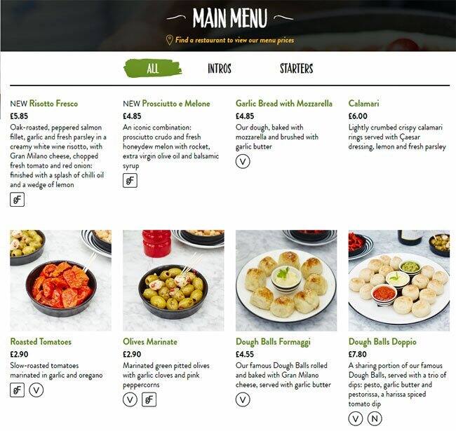 Pizza Express Menu, Menu for Pizza Express, WaltononThames, London