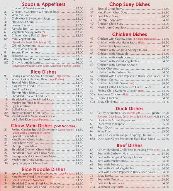 Peking Garden Menu Menu For Peking Garden Wandsworth London