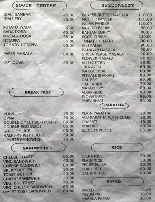 Hotel Laxman menu