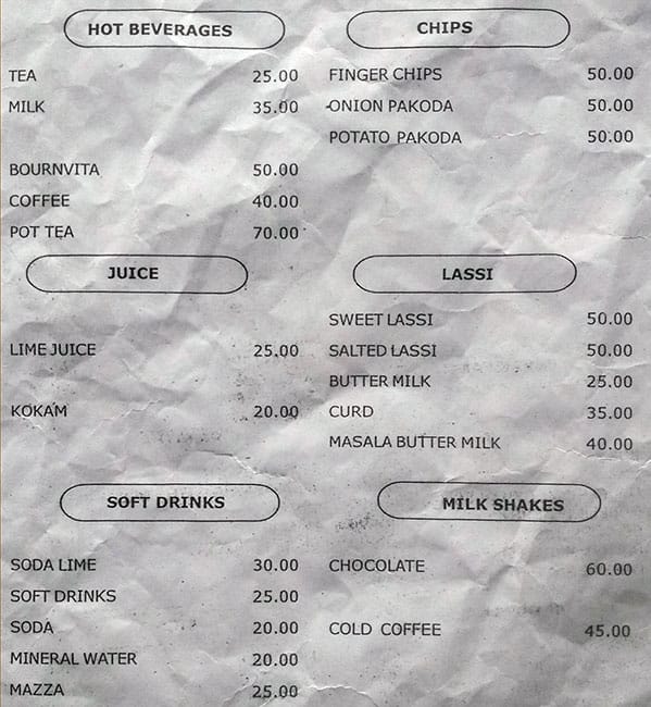 Hotel Laxman menu