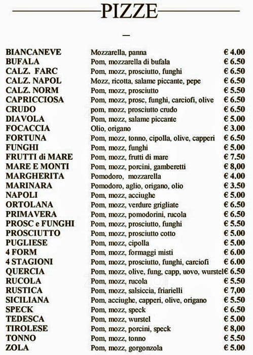 Menu di La Quercia 