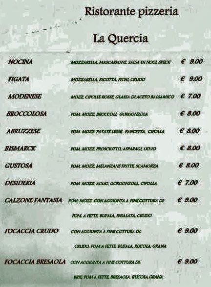 Menu di La Quercia 