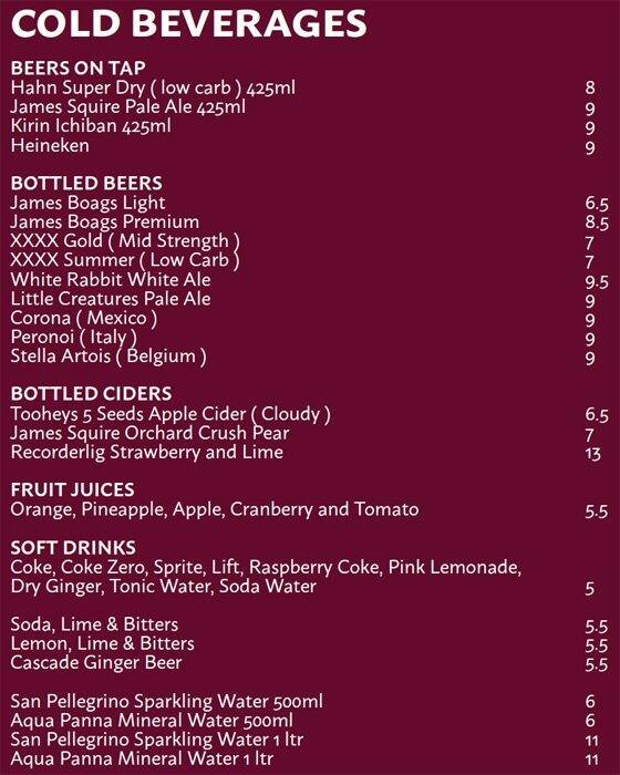 Menu at Mecca Bah restaurant, Broadbeach