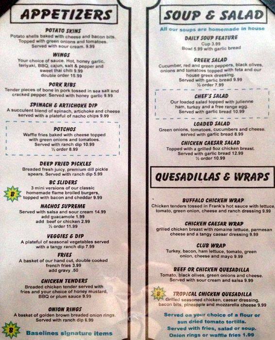 Baseline's Pub menu