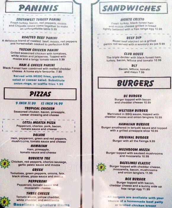 Baseline's Pub menu