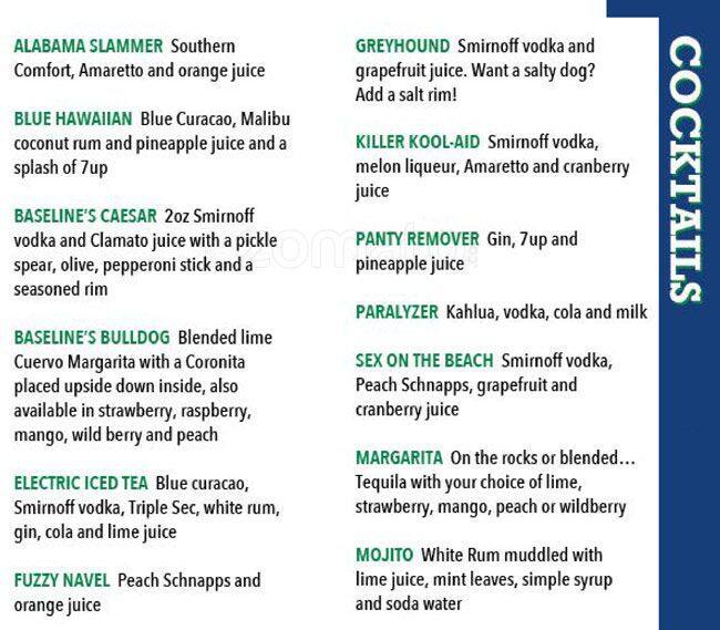 Baseline's Pub menu
