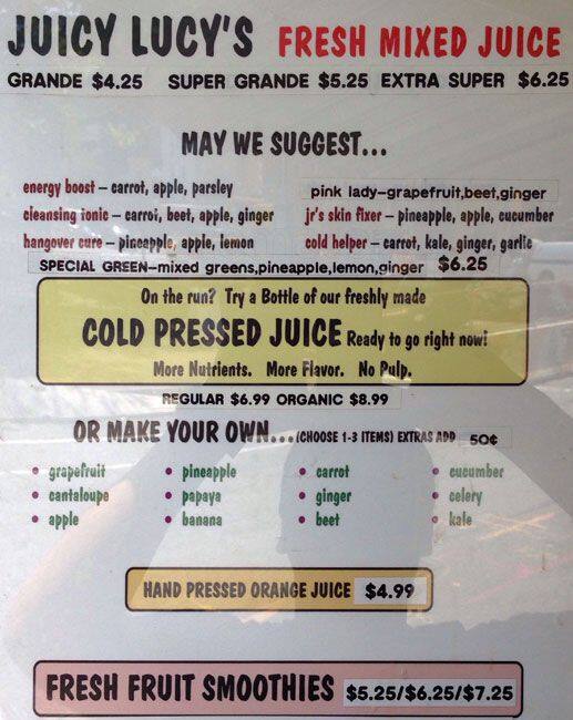 Juicy Lucy Juice Bar Menu, Menu podniku Juicy Lucy Juice Bar, East