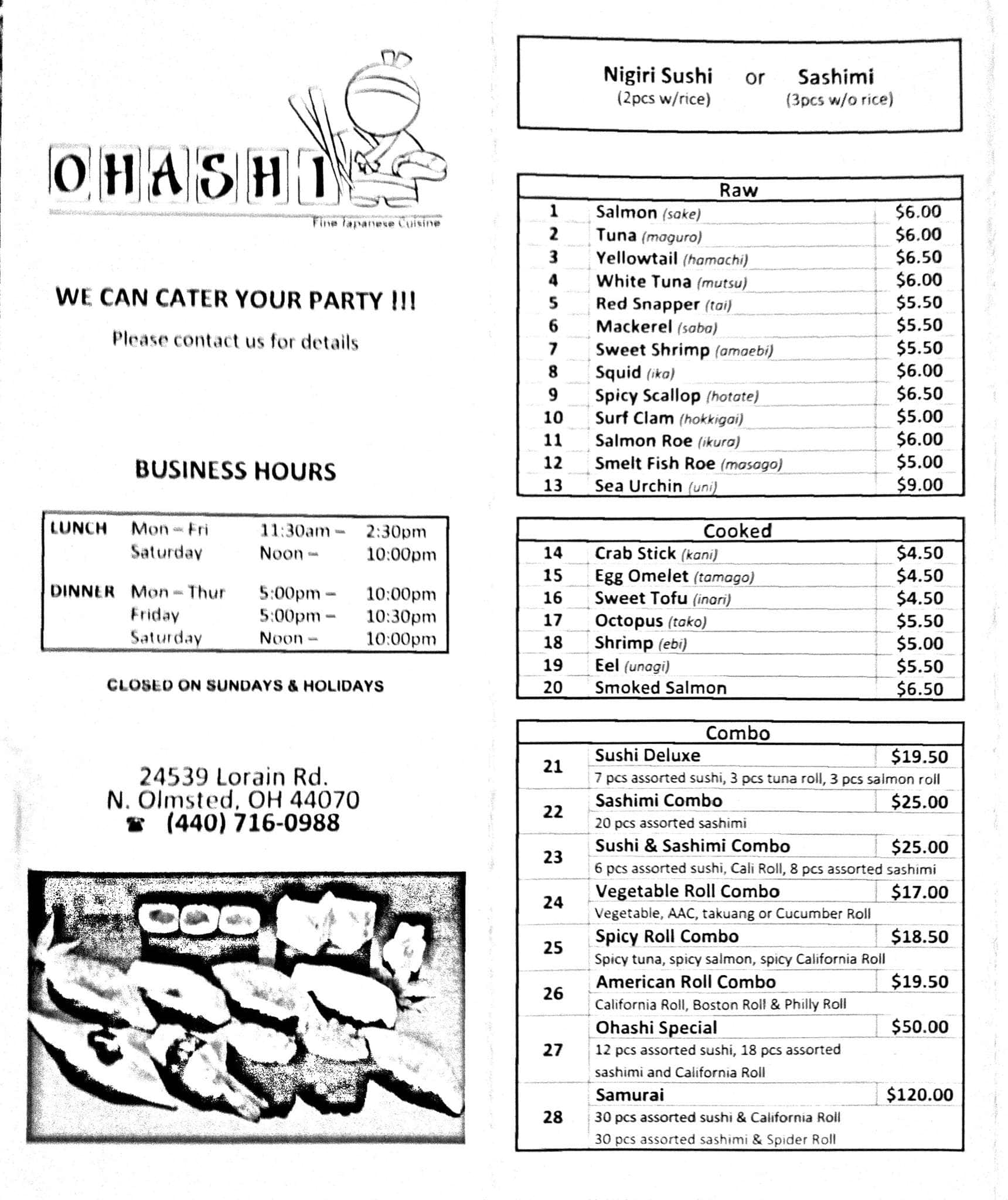 Carta del restaurante Ohashi, North Olmsted