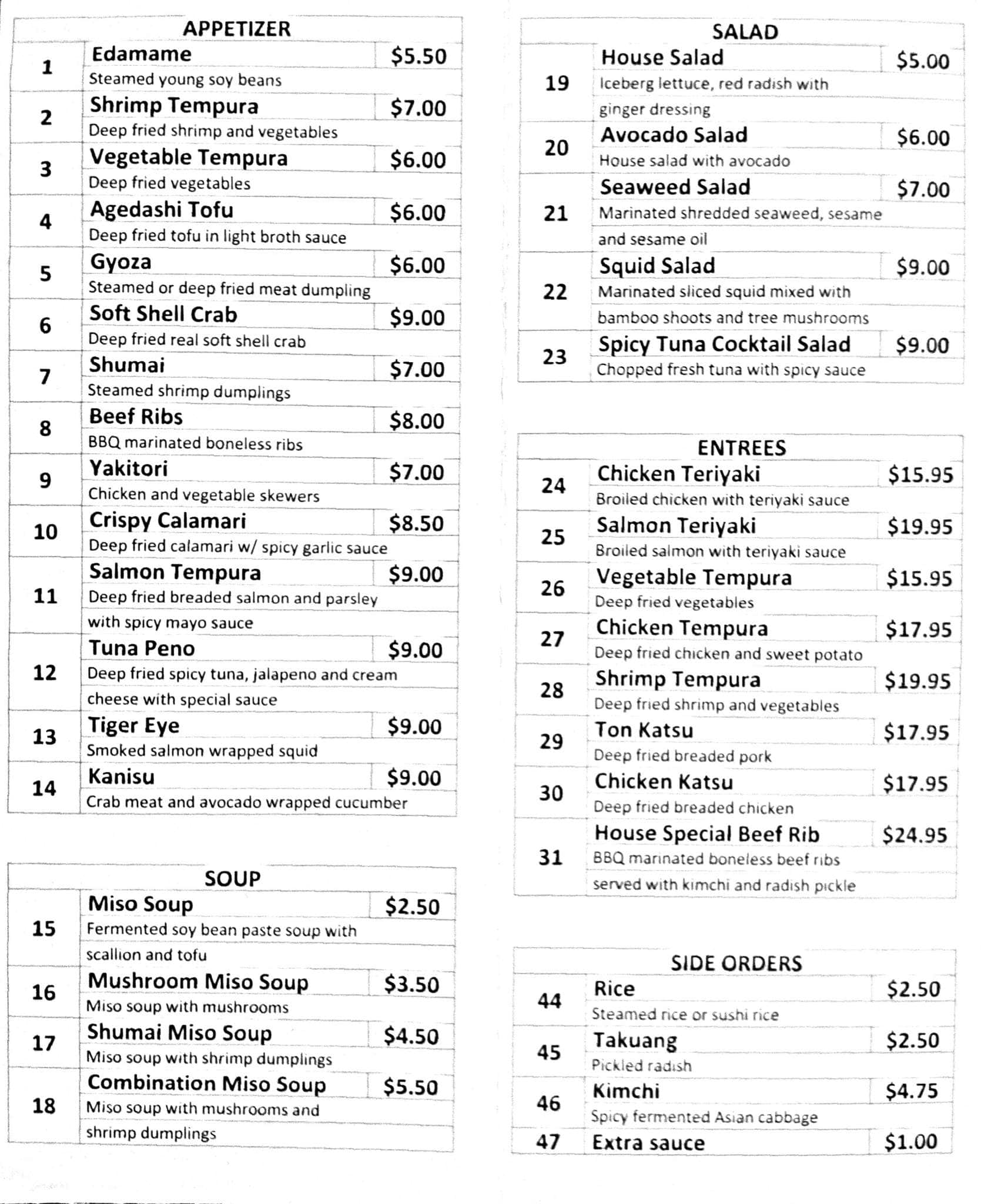 Carta del restaurante Ohashi, North Olmsted