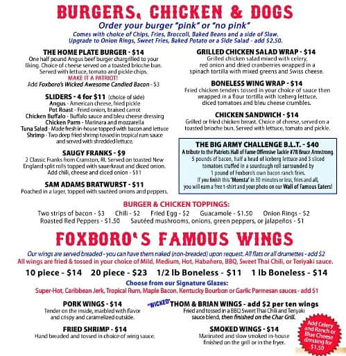 Menu at Foxboro Sports Tavern pub & bar, Naples