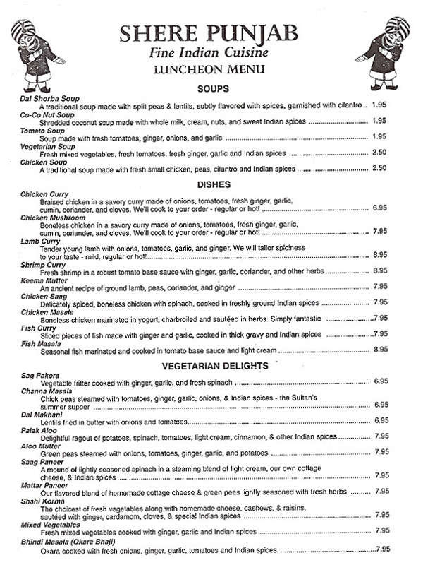 Shere Punjab Menu, Menu For Shere Punjab, Brunswick, Portland ...