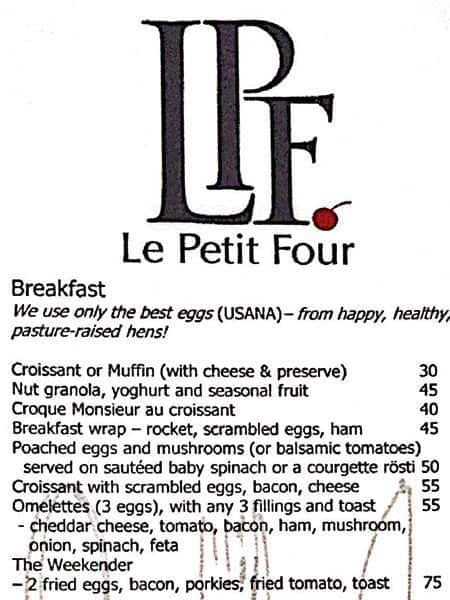 Le Petit Four Bakery And Cafe Menu