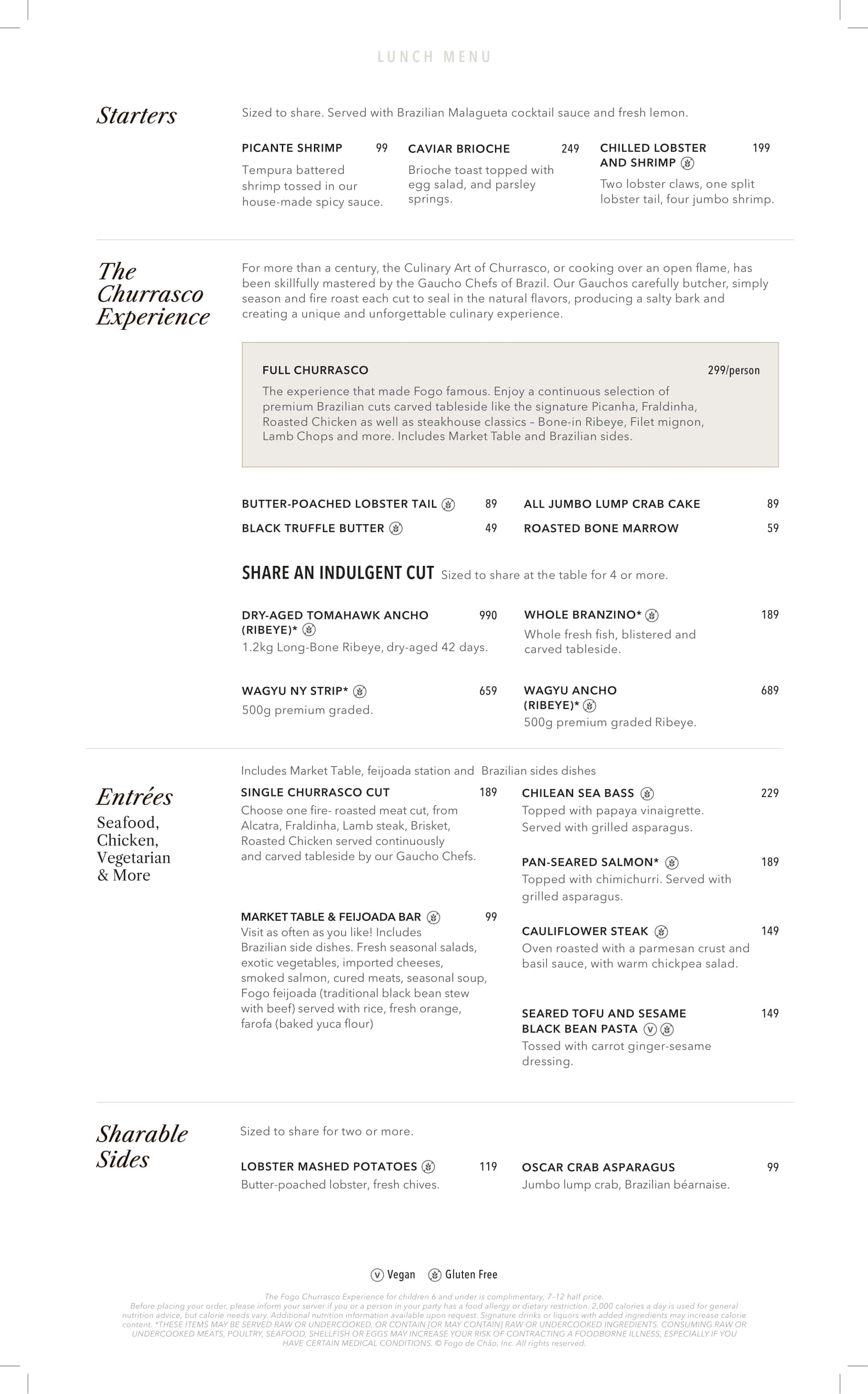 Menu of Fogo De Chão, DIFC, Dubai