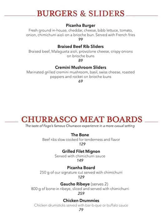 Fogo de shop chao menu