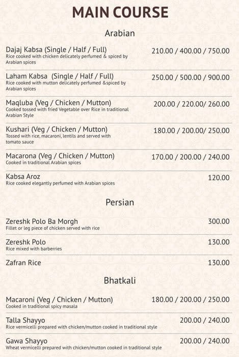 Alibaba Cafe and Restaurant menu